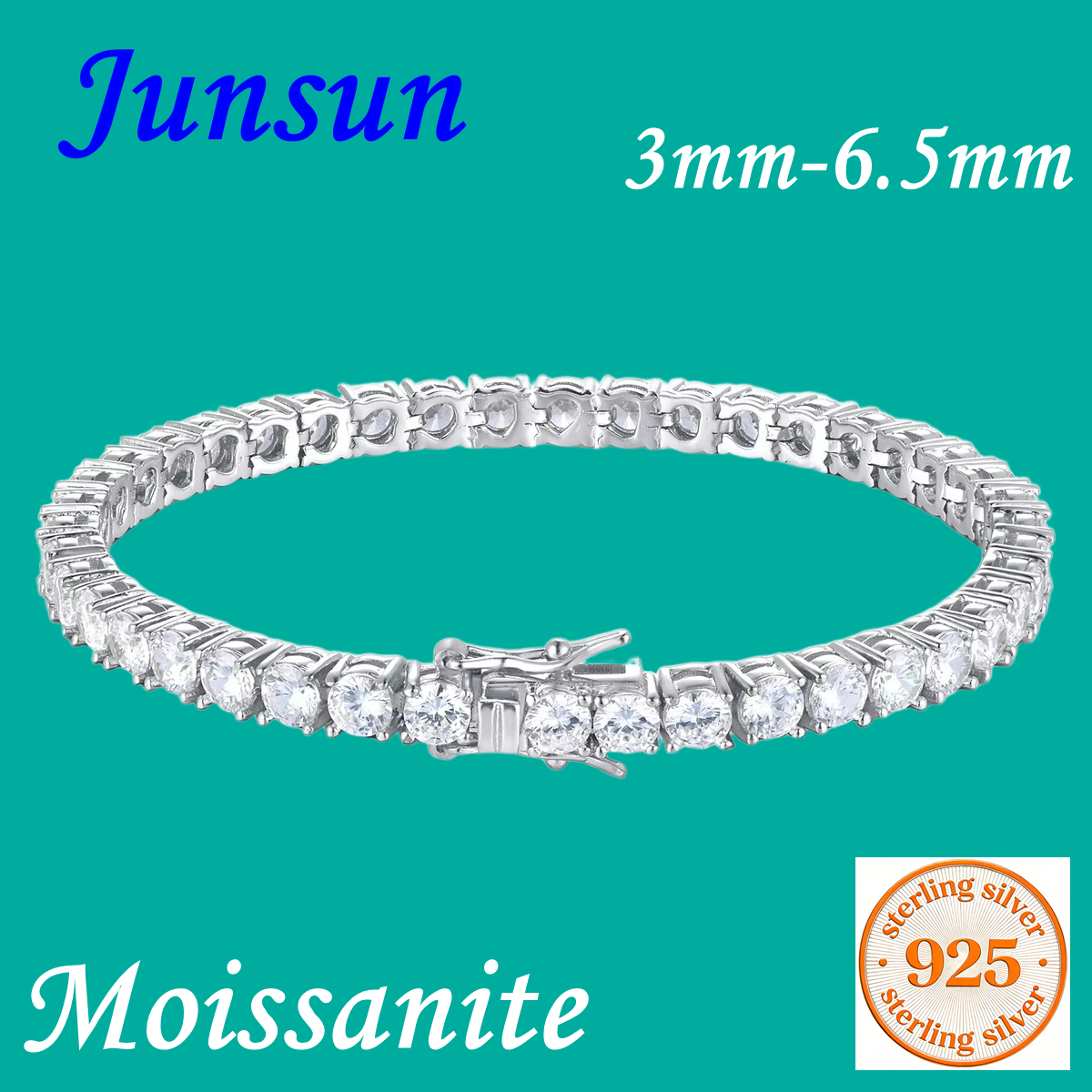 Junsun 3 ミリメートルに 6.5 ミリメートル D カラー VVS1 モアッサナイトテニスブレスレット女性男性 S925 スターリングシルバーファインジュエリー妻夫