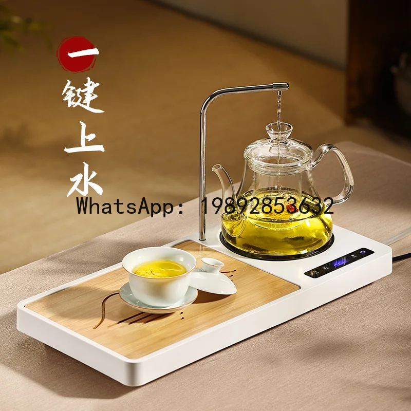 ティーセットホームカンフーティートレイ、お茶を淹れる水付き、小さなティーテーブル一体型全自動ティーポットライトラグジュアリー