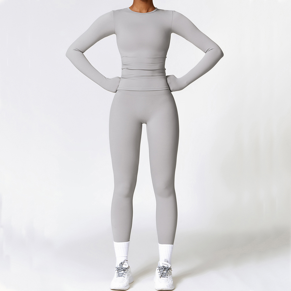 2 個ヨガセット女性ジム服フィットネストレーニングセットスポーツウェア女性長袖クロップトップハイウエストレギンススポーツスーツ