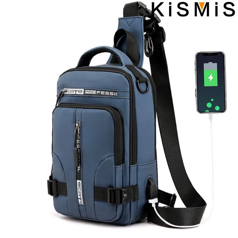KISMIS メンズ多機能メッセンジャーバッグショルダークロスチェストバッグクロスボディカジュアル男性 USB 充電ハンドバッグ