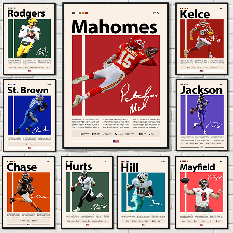 有名なアメリカンフットボールのスター選手ロジャーススポーツモチベーションを高める引用ポスターキャンバス絵画壁アート写真家の装飾