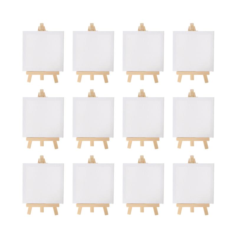 12 個アーティスト 5 インチミニイーゼル 3 インチ x 3 インチミニキャンバスセット絵画キッズクラフト DIY 描画小さなテーブルイーゼル学校用