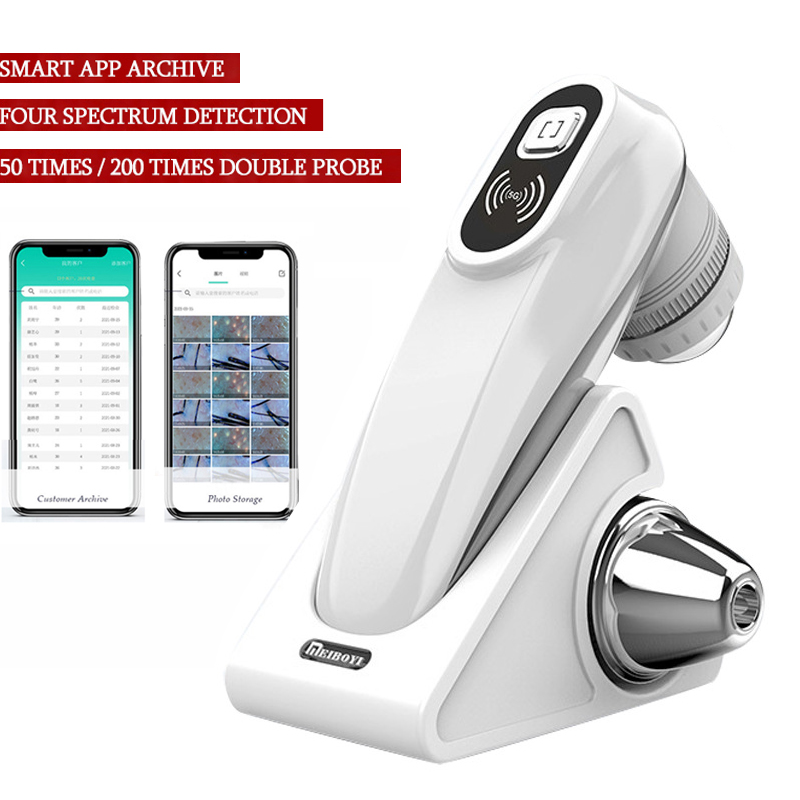 新しい WIFI HD 5 グラム頭皮/皮膚/毛包検出器充電式 UV テスト分析拡大鏡プロフェッショナル 50X/200X 皮膚アナライザー
