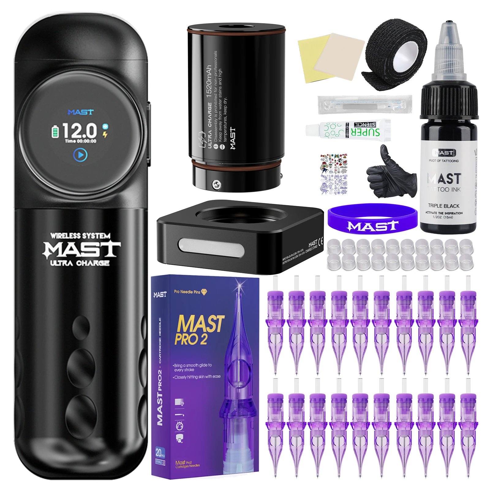 Mast Archer S ワイヤレス タトゥー マシン フルキット 4.2mm ストローク Mcore ブラシレスモーター 旅行やスタジオ プロボディアーティスト用品用