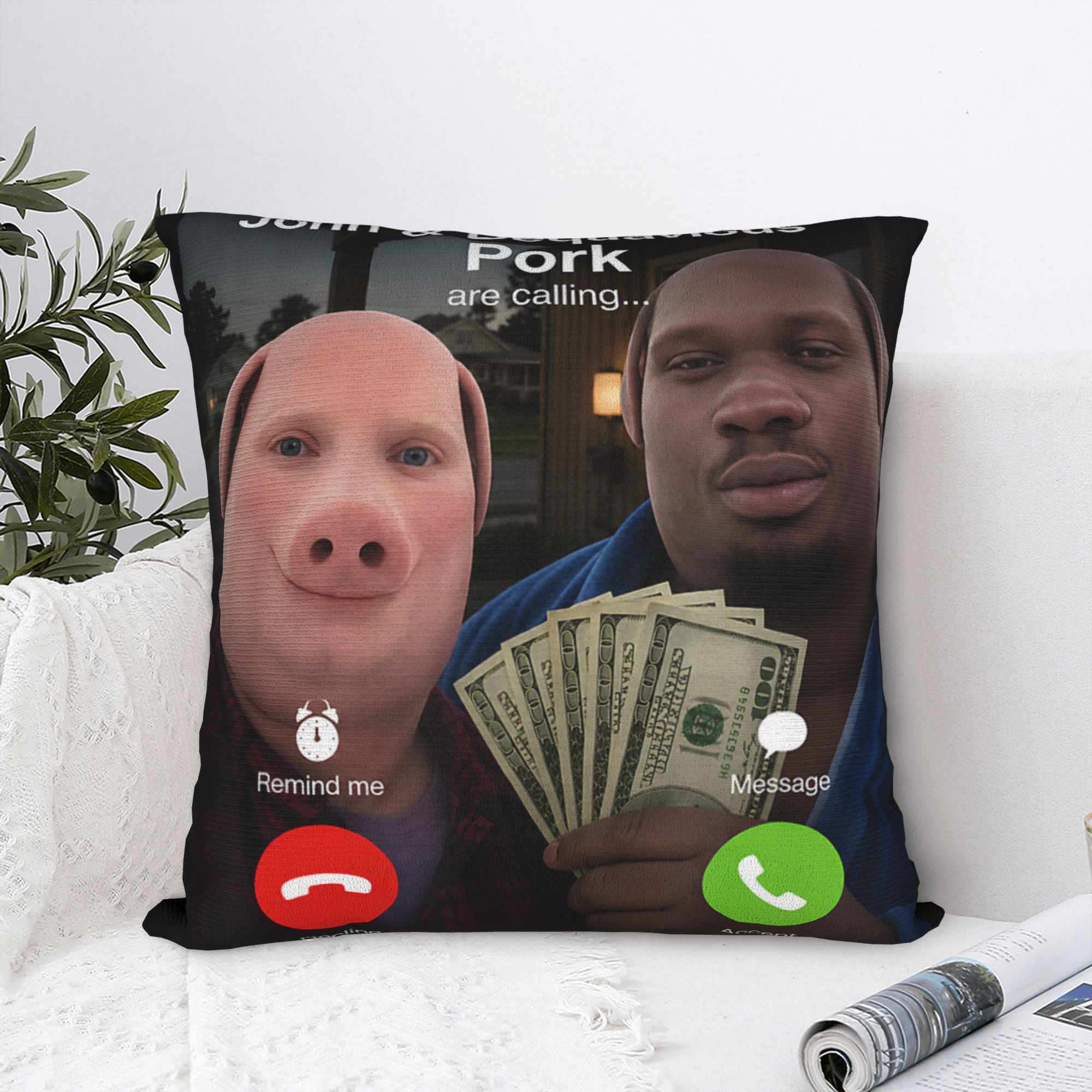ジョン・ポーク Dequavious Pork is Calling Funny Memes Dank Memes 枕カバー 枕カバー 正方形 枕カバー ソファ ホームデコレーション用