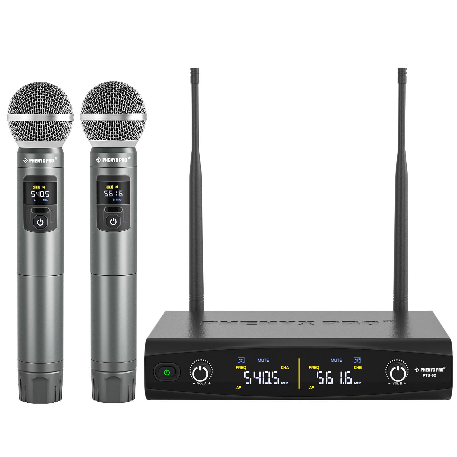 Phenyx プロ UHF プロフェッショナルデュアルワイヤレスマイクステージパフォーマンスカラオケホームシステム 200 フィート/60 メートル 30 周波数 PTU-52