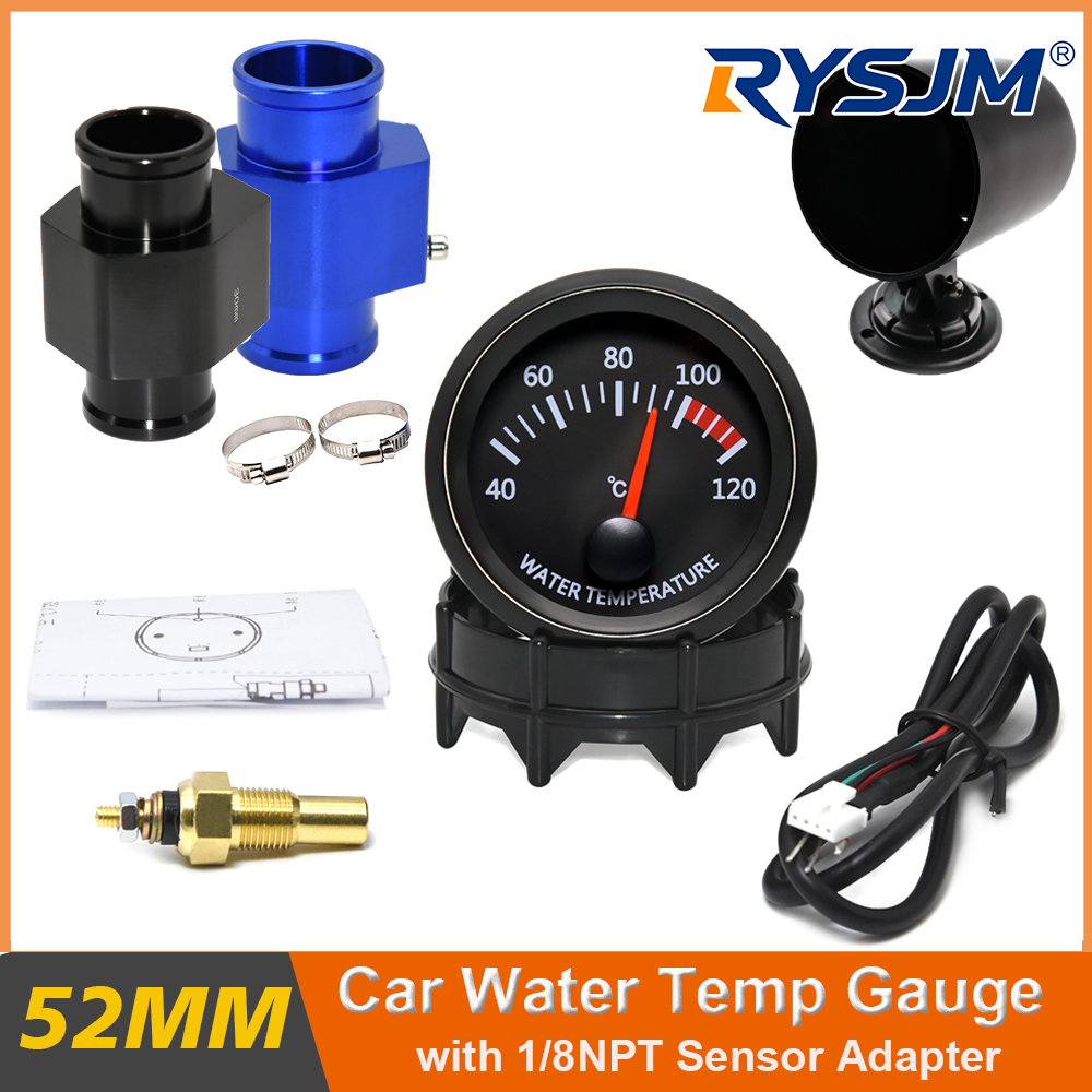 52 ミリメートル車の水温計液晶デジタル温度センサー 1/8NPT 温度計ジョイントパイプ 40-120℃ 白色 LED モト 12V24V 用