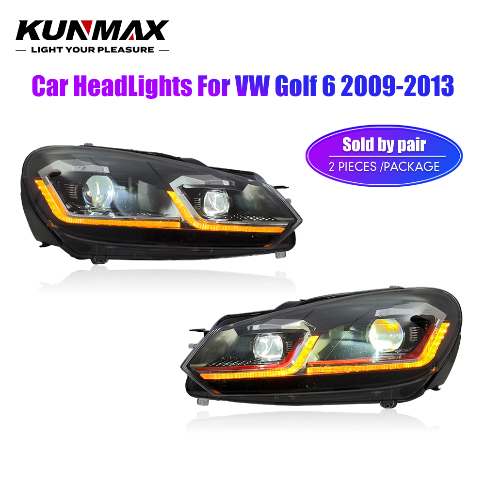 ペアの LED 車ヘッドライトアセンブリフォルクスワーゲンゴルフ 6 2009-2013 フロントチューニングライトヘッドランプ DRL ヘッドライトプラグアンドプレイ
