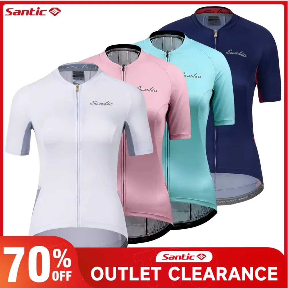 Santic 女性のサイクリングジャージ夏の女性の屋外通気性 MTB/ロードバイカージャージプロフェッショナル速乾性自転車トップスシャツ