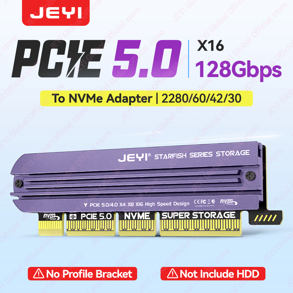 JEYI M.2 NVMe - PCIe 5.0 4.0 アダプター、アルミニウム製 SSD ヒートシンク付き、NVMe 128Gbps Gen4 PCIE X4 X8 X16 拡張カード（デスクトップ用）
