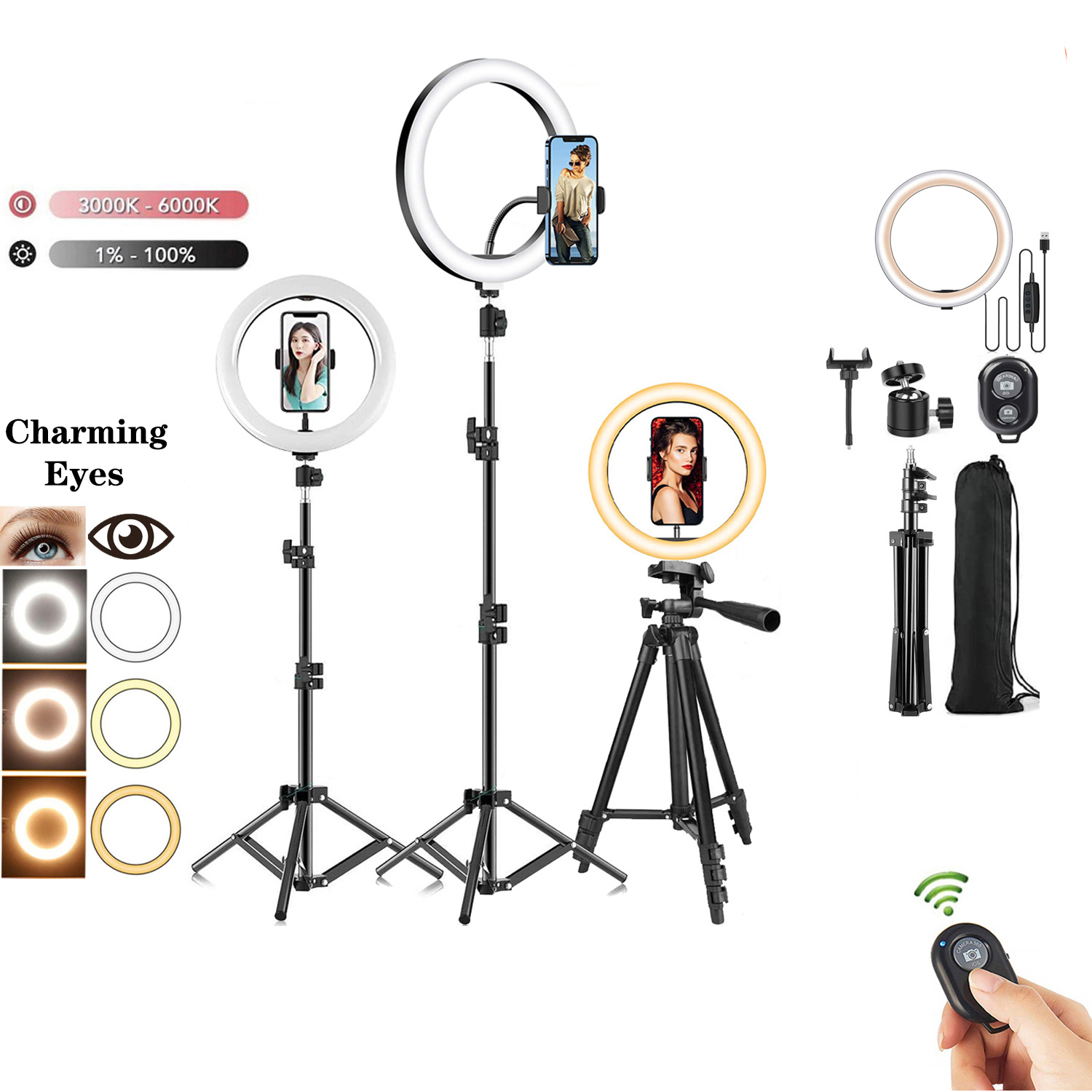 10インチ LED Selfie リングライト写真撮影リングライト電話スタンドホルダー三脚サークル補助光調光可能なランプ Youtube ビデオメイク