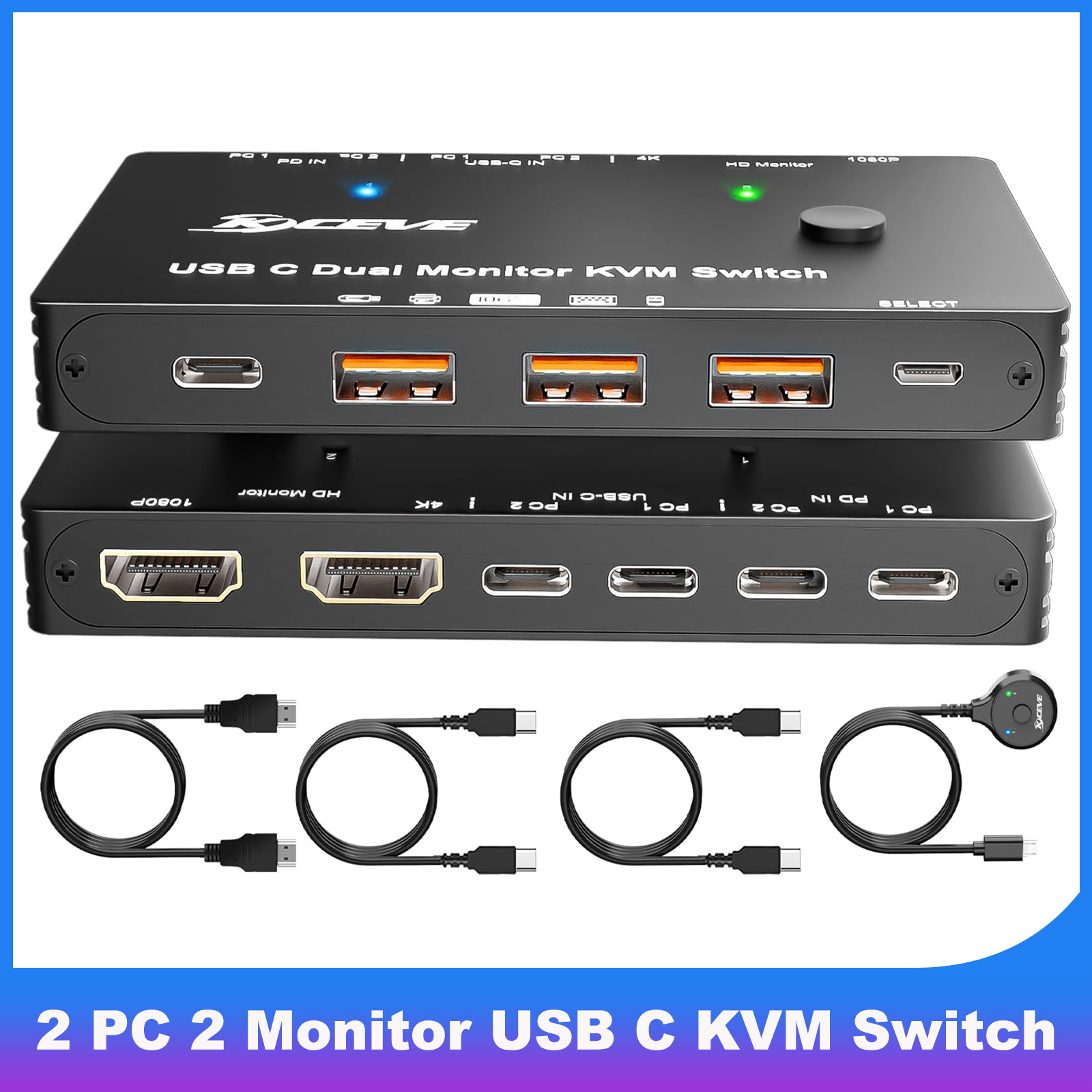 4K/1080P@60Hz USB C デュアルモニター KVM スイッチ 2 台のラップトップを共有 2 台のモニターと 10Gbps 4 台の USB3.0 デバイス、2 台のラップトップ用 100W PD