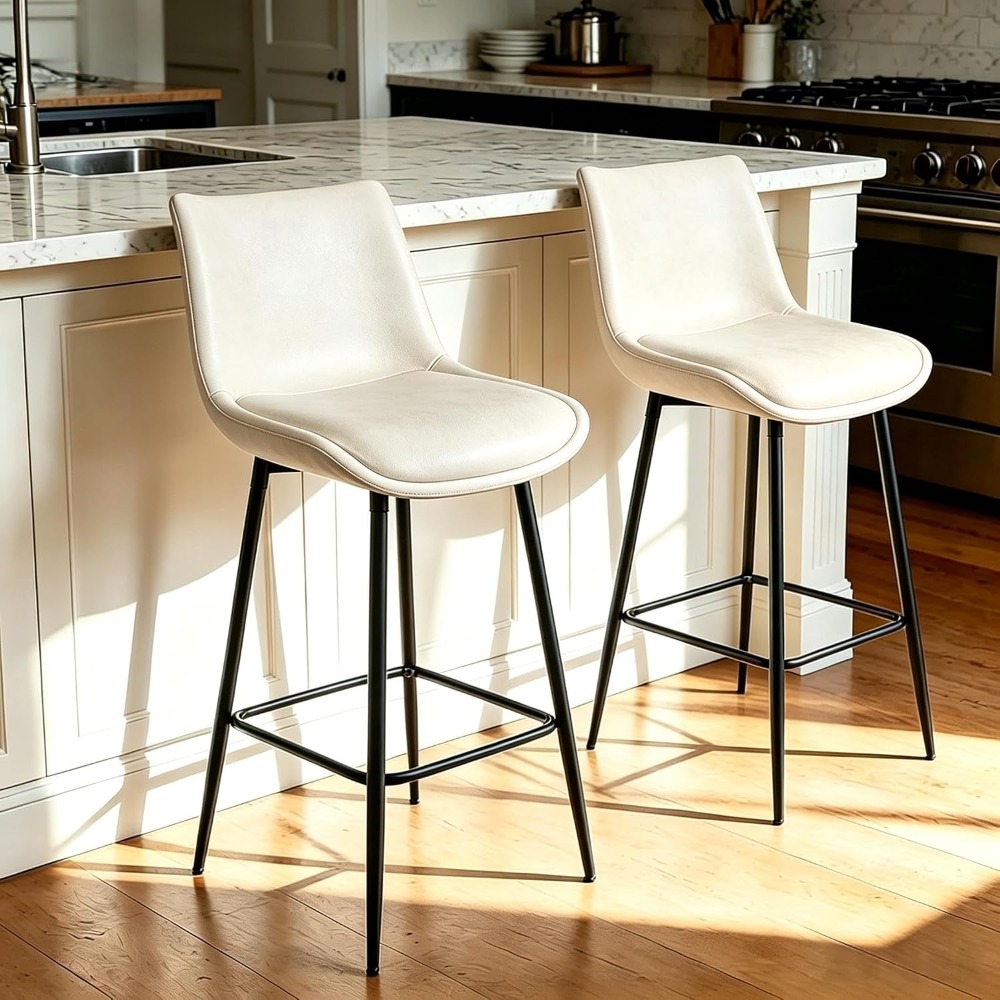 FSC認定のフェイクレザー張りのバースツール、背もたれ付き