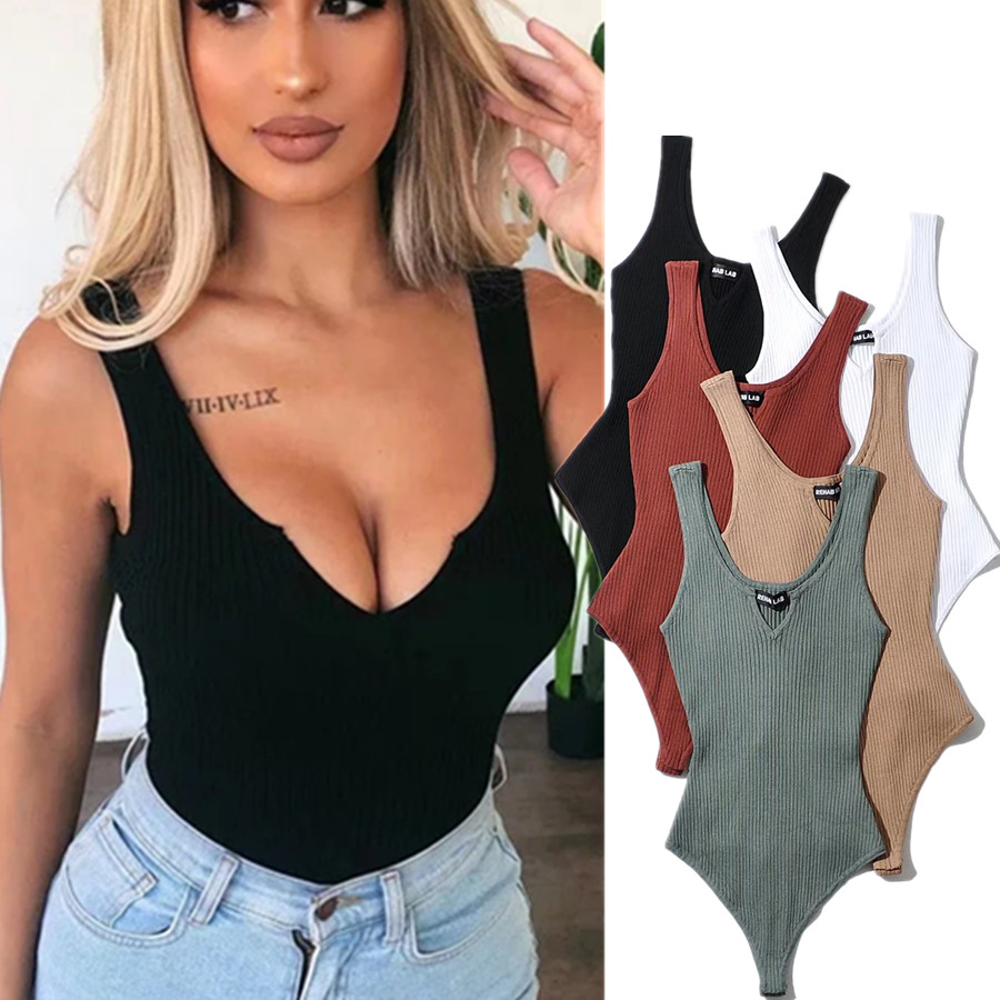 Maxdutti 2025 インファッションブロガーヴィンテージ V ネックセクシーなタンクトップカラフルな純粋な綿ニットリブ夏のボディスーツ女性