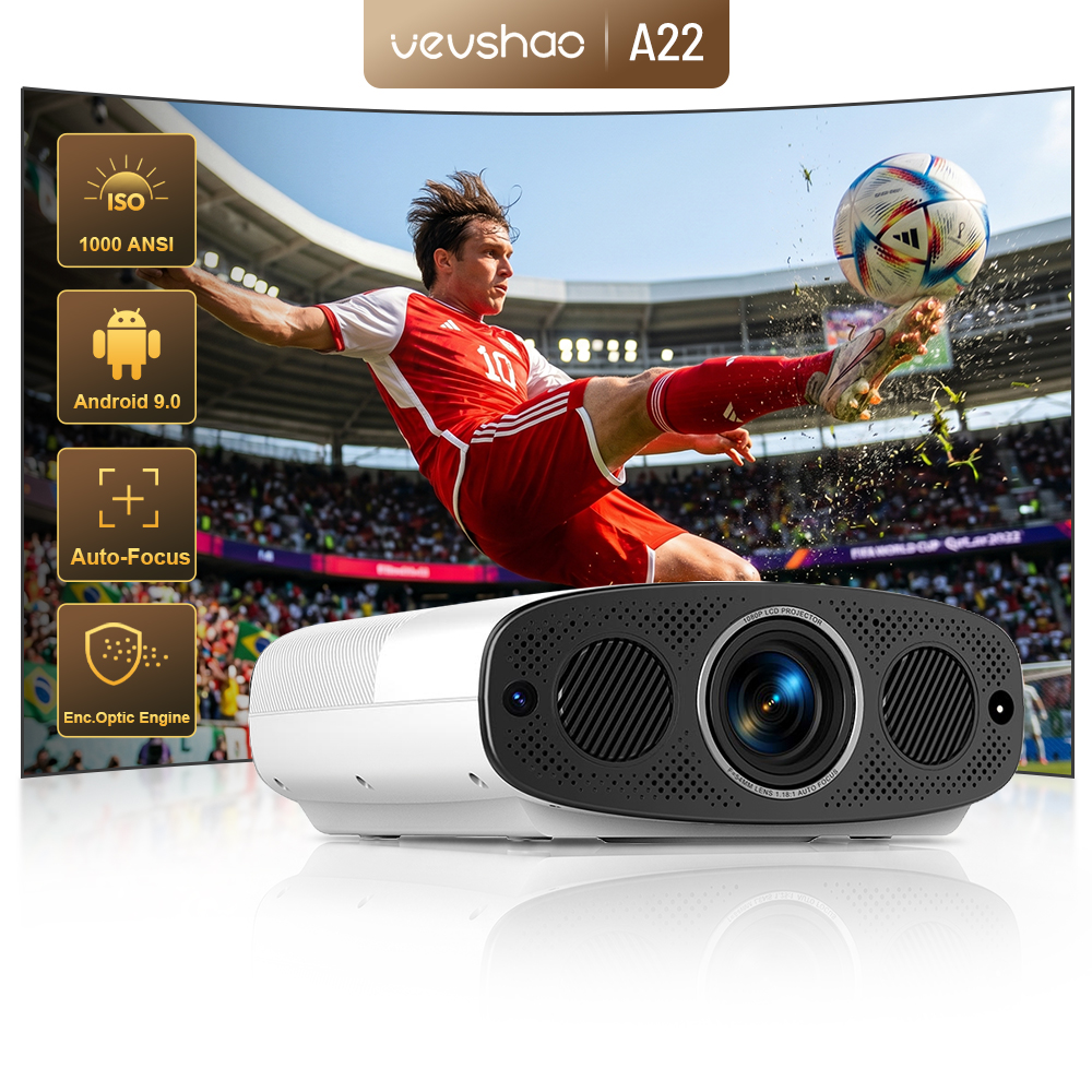 VEVSHAO A22 フル HD 1080P プロジェクター 4K 1000ANSI Android WiFi オートフォーカス 10W*2 ホームシアタープロジェクターオフィス会議ビデオ用