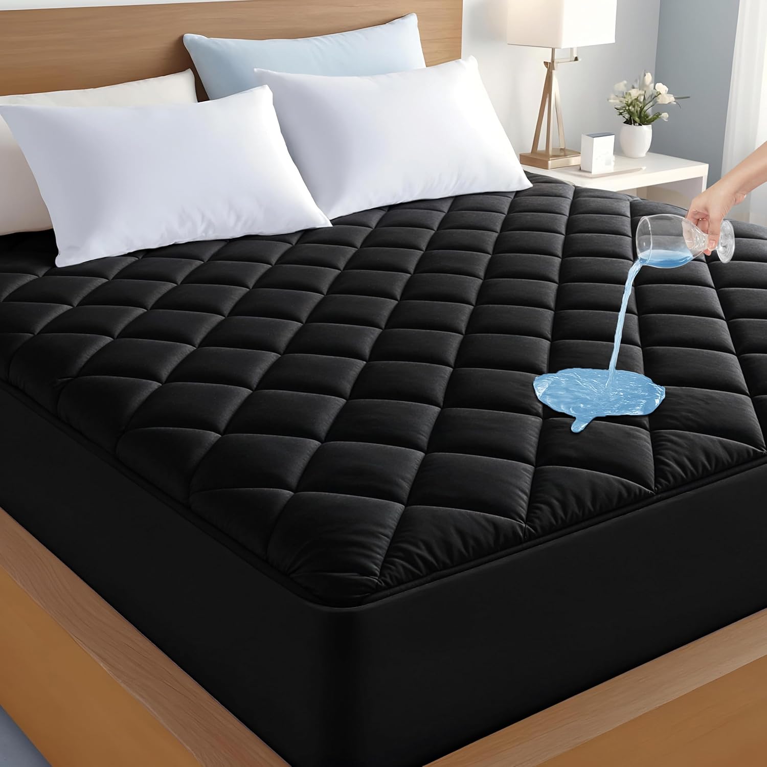Lux Décor マットレスパッド - キルティング弾性フィットマットレスカバープロテクター 最大 16 インチの深さのポケット - ノイズレスマットレストッパー