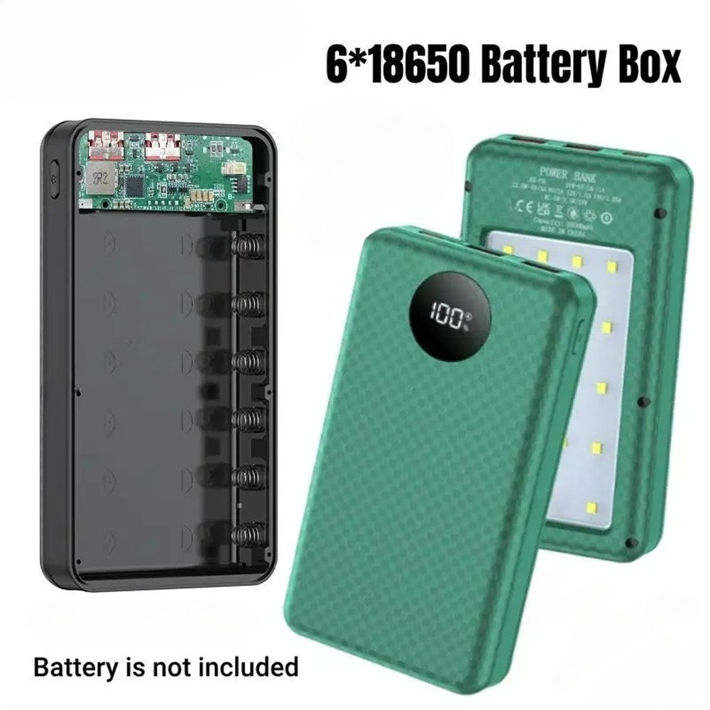 6 スロット 18650 パワーバンクケースデュアル USB タイプ C 充電シェルとキャンプライトポータブルバッテリー収納ボックスモバイルデバイス用