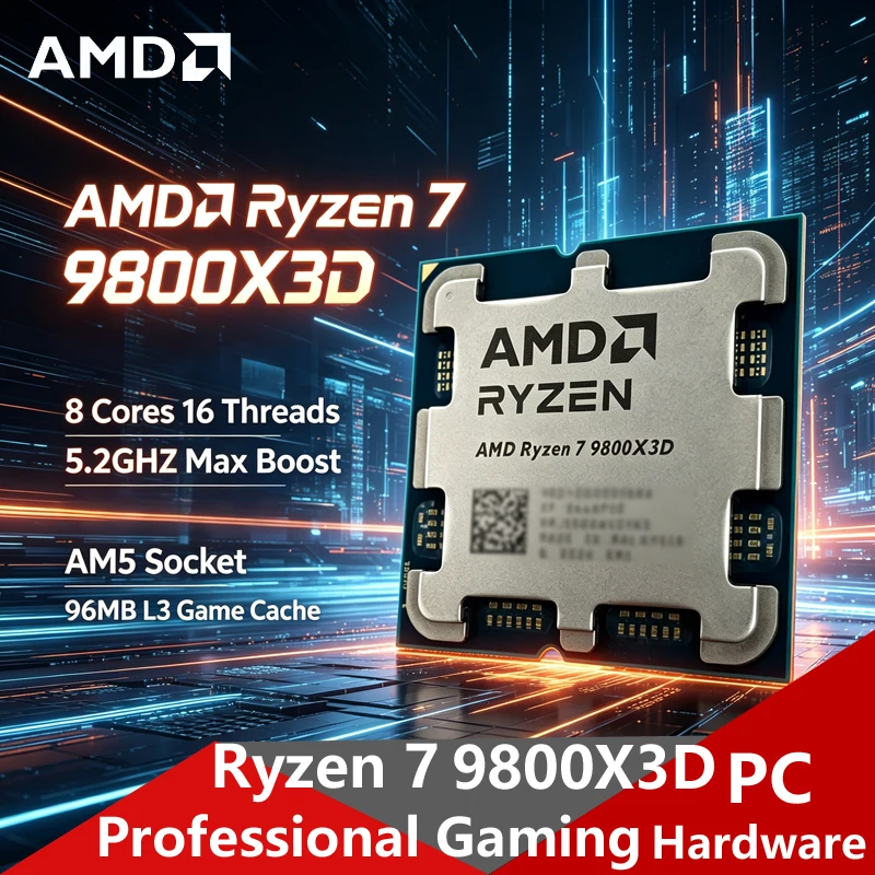 AMD Ryzen 7 9800X3D AM5 3D V キャッシュ ゲーミング CPU、8 コア 16 スレッド、5.2GHz ブースト 96MB キャッシュ OEM トレイ チップ DIY デスクトップ構築用