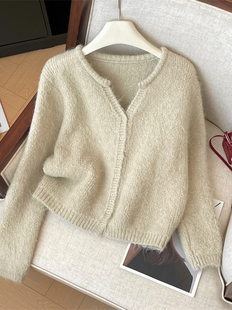 女性ベージュカーディガン居心地の良いセーター原宿ヴィンテージ韓国 Y2k 長袖 V ネックカシミヤセータージャンパー 2000 年代服秋