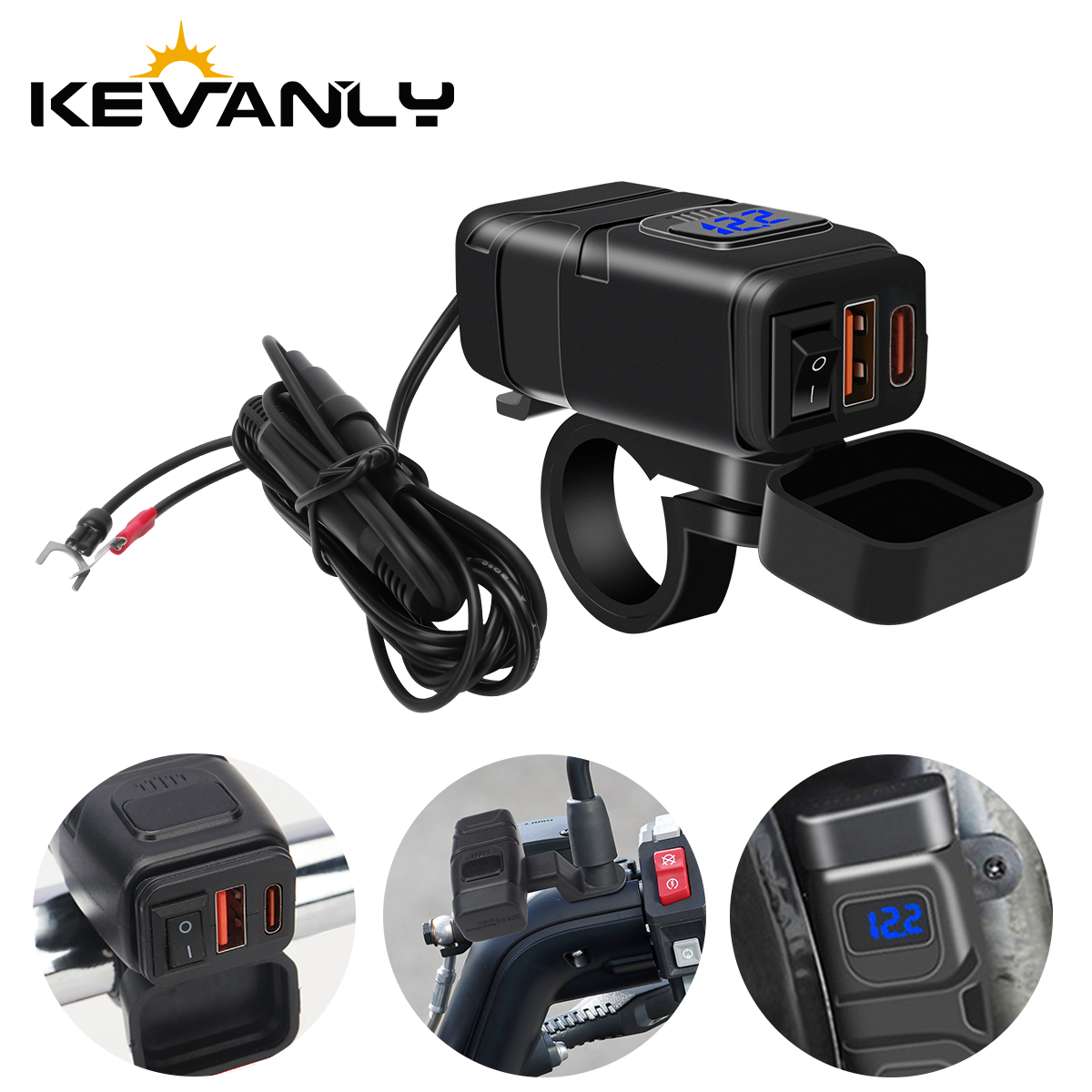 Extractme QC3.0 Motorcycle USB Charger 12V Waterproof Socket Handlebar Cell Quick Charger Adapter with Voltmeter Motor Accessory
