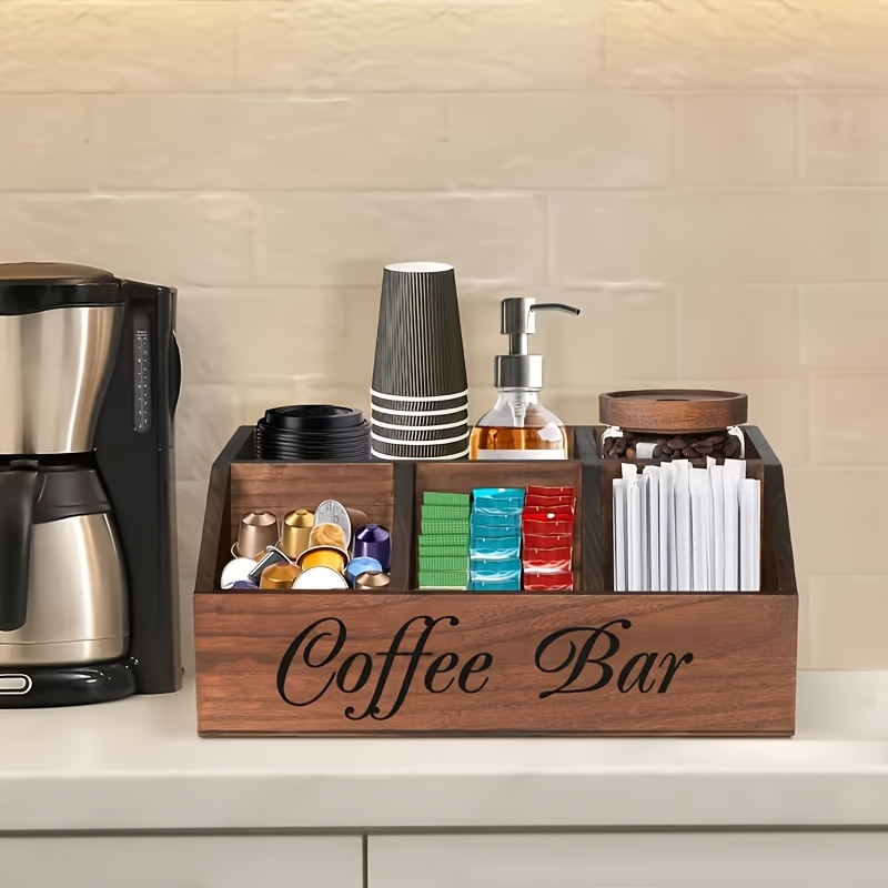 ブティックコーヒー収納ボックス |コーヒー用品、棚バスケット用のクラシックな木製多目的オーガナイザー