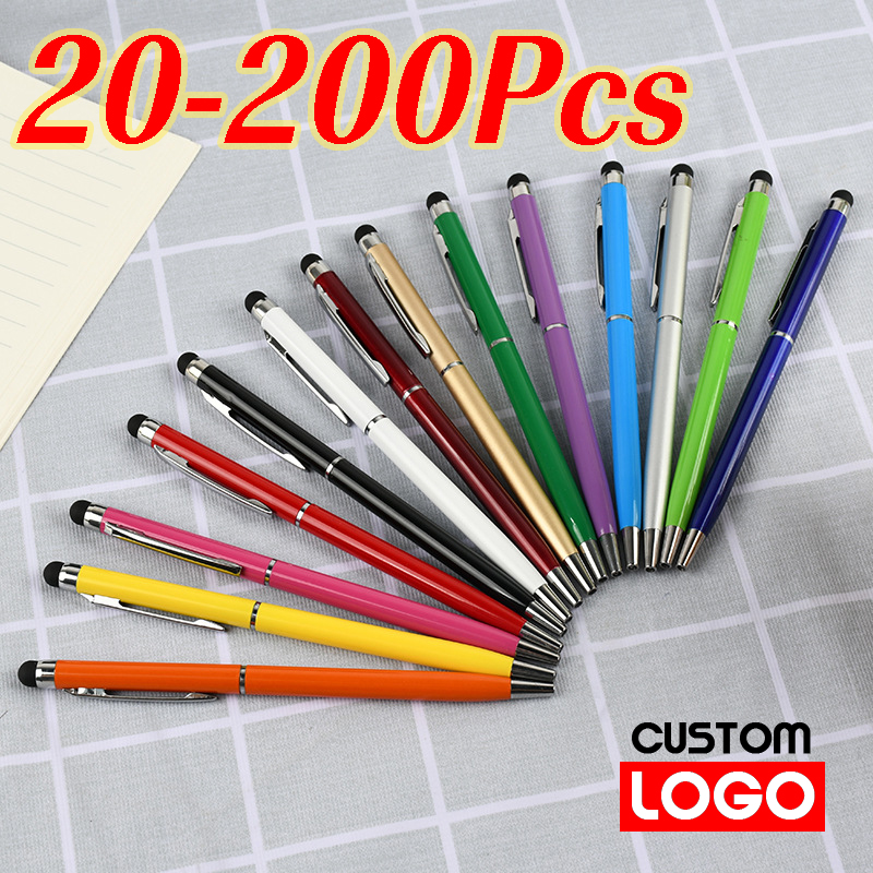20-200 ペン各パックミニメタル 2-in-1 スタイラスユニバーサルボールペンテキスト彫刻カスタムロゴオフィス学校広告ペン