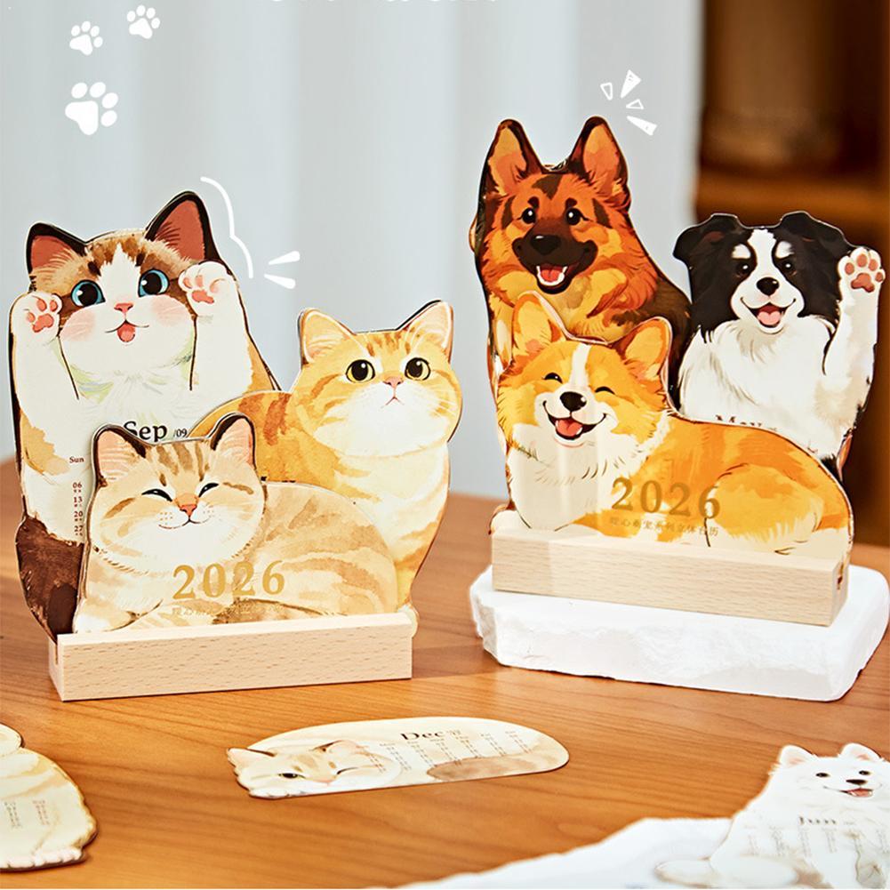 2026年 かわいい猫犬シリーズ デスクカレンダー テーブルプランナー 年間アジェンダオーガナイザー メモノート 自宅 オフィス 学校 デイリースケジュール
