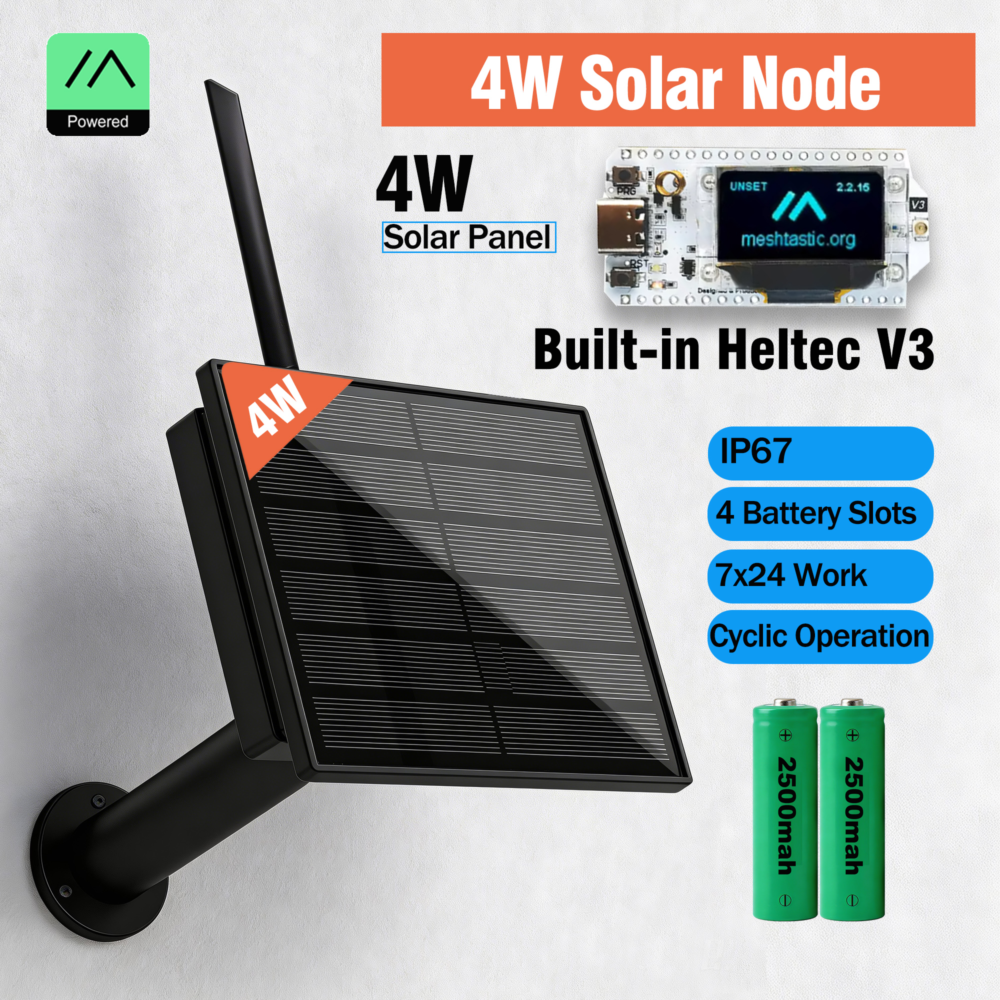 Heltec ソーラー LoRaWAN ノード 868/915MHz IP66 防水リモートエリアネットワーク伝送インストールバッテリー Meshtastic APP サポート