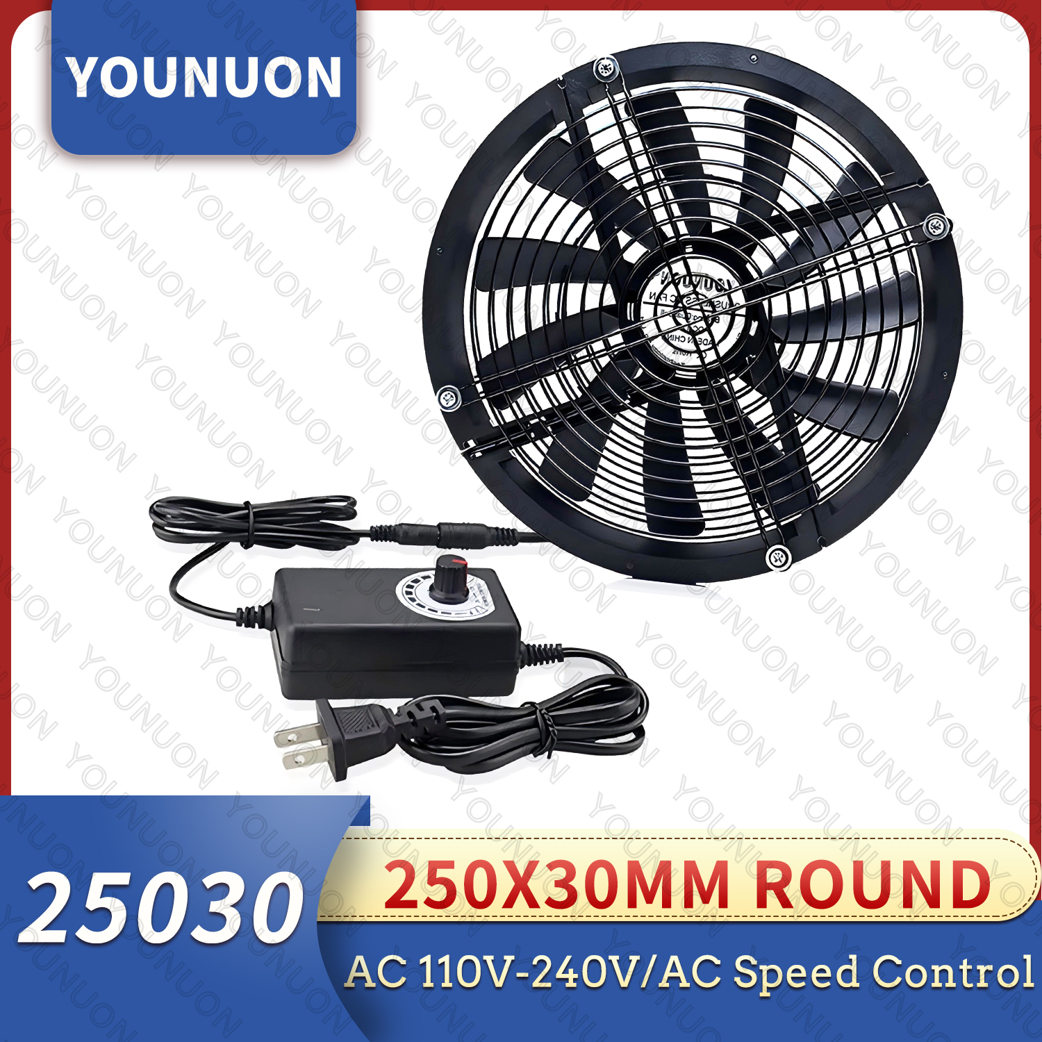 冷却ファン 250 ミリメートル 25 センチメートル DC 12V DC メス 250X30mm PC コンピュータケースサーバークーラー AC 80V-240V スピードコントローラー付き