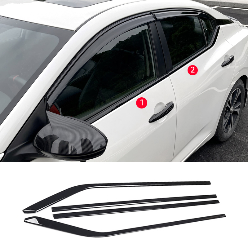 カーアクセサリー日産セントラシルフィ 2020 2021 2022 2023 ABS ブラックカーボン外装窓モールディングストリップ敷居サイドカバートリム