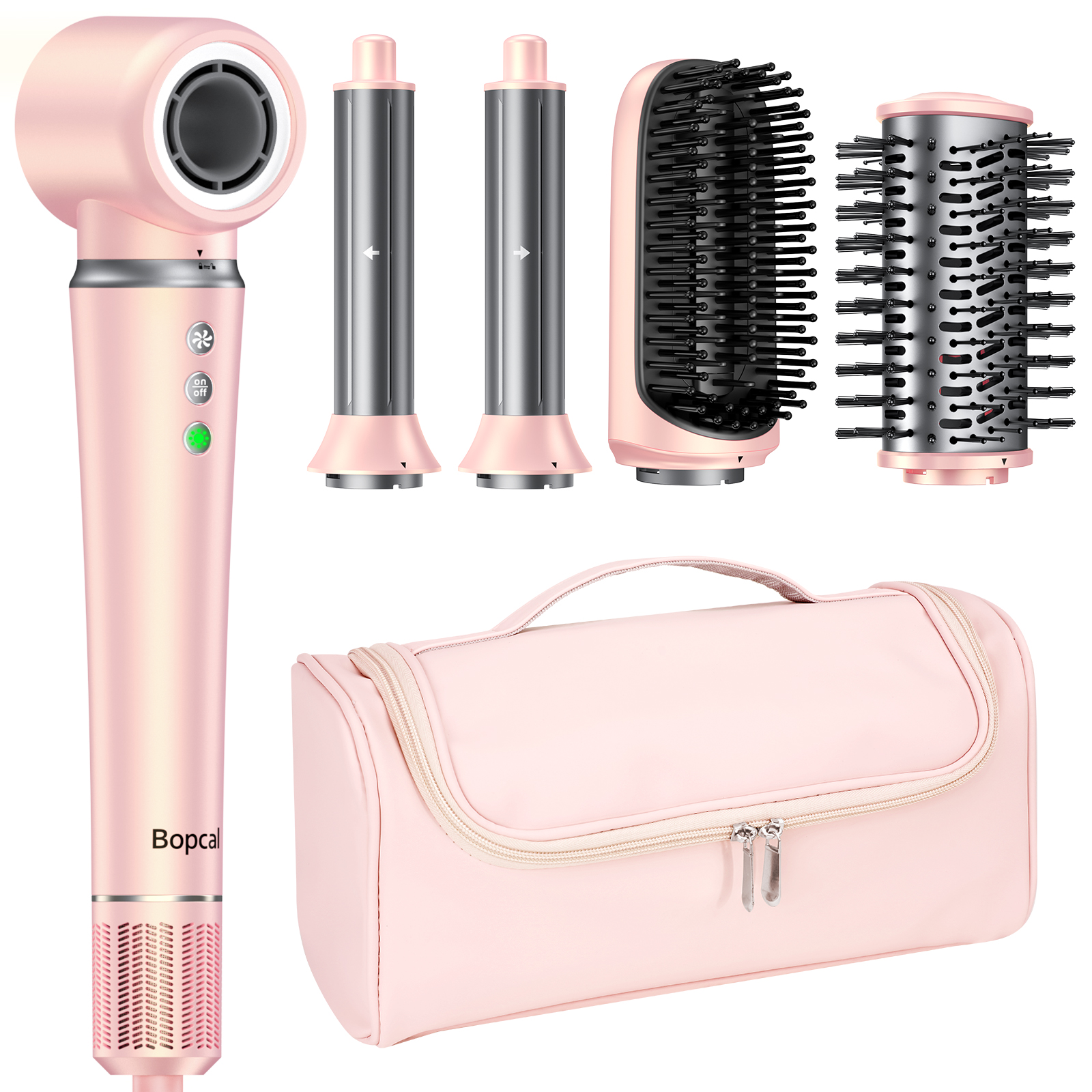 5 in 1 Hot Air Styler Wrap with Travel Bag- 1200W Professional High-Speed Hair Dryer Brush with Auto Wrap Curlers Fast Drying
