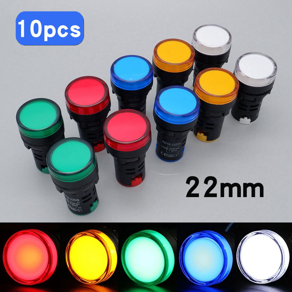 10 個 22 ミリメートルプラスチック電源信号ランプ AD16-22DS LED インジケータライト 12V 24V 220V 赤、緑、青、黄、白パネルマウント