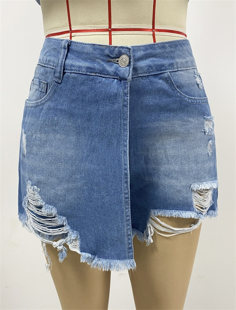 新しい夏の新しい女性リッピング修理デニムショーツハイウエストボディコンダメージ加工穴ボトムスカジュアルポケットセクシーなショートジーンズ
