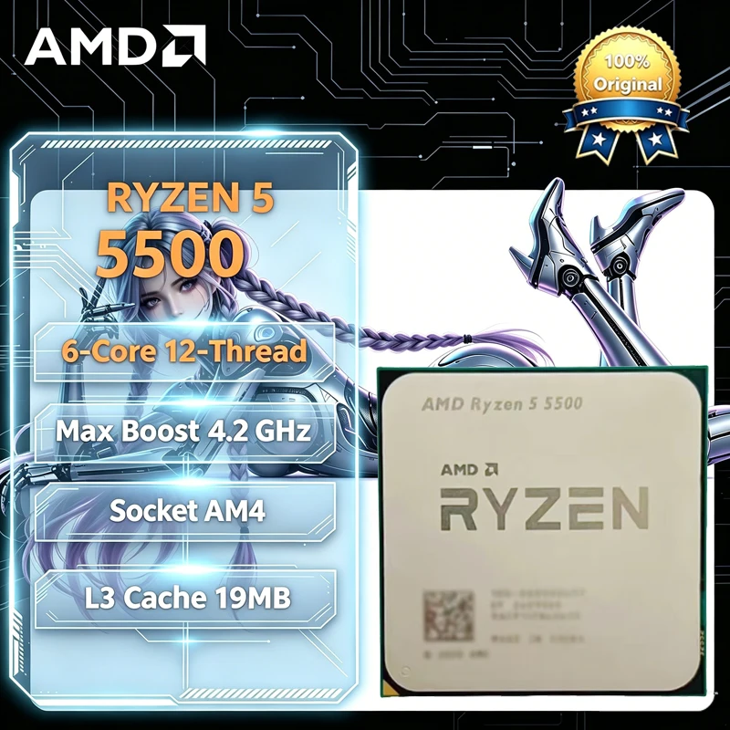 AMD R5 5500 Ryzen 5 5500 Zen3 7nm 6 コア 12 スレッド 4.2GHz 最大ブースト 16MB L3 キャッシュ AM4 DDR4 クーラーなしのルーズ CPU