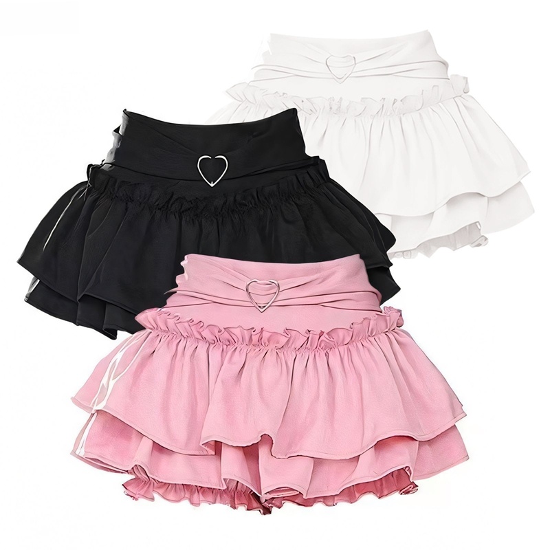 甘いロリータミニスカート黒ピンクスカート女性フリルプリーツスカートかわいい日本 Y2k 服安全ショーツかわいい白スカート