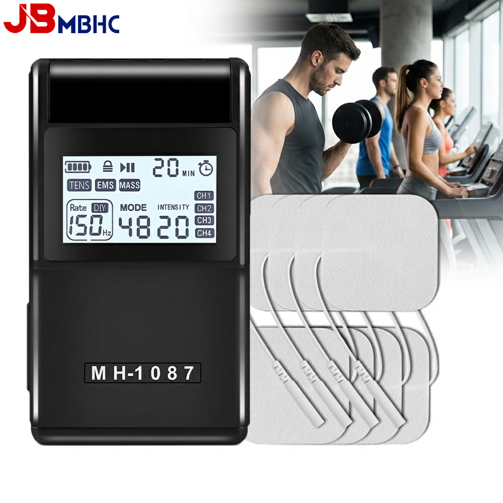4-in-1 TENS ユニットマシン、48 モード付き電気筋肉刺激装置、20 強度の充電式 EMS マッサージャー、8 つの電極パッド付き