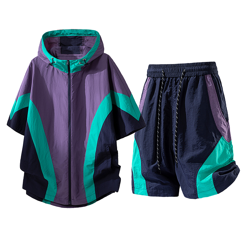 夏仕様 速乾性シャツ＆ショーツセット メンズ 日焼け止め服 UVカット機能付き アウトドア用 2点セット