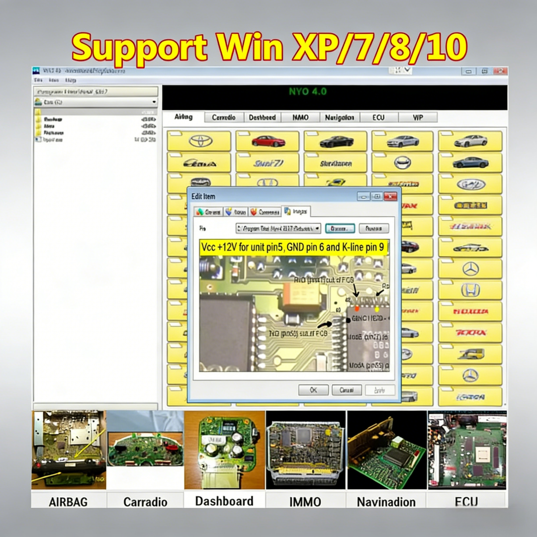 最新 NYO 4 フルデータベース安全エアバッグダッシュボードカーラジオ IMMO ナビゲーション自動データ修復ソフトウェアサポート Win7/8/10
