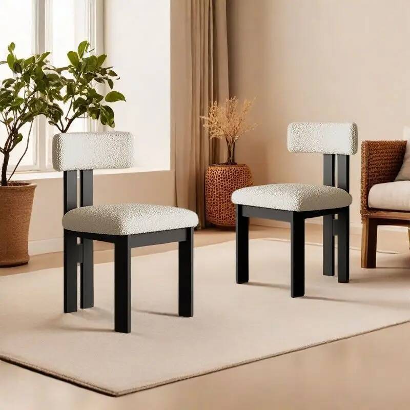 モダンなブークレダイニングチェア、無垢材フレームの布張りのアクセントチェア、キッチン/リビングルーム用の快適な座席