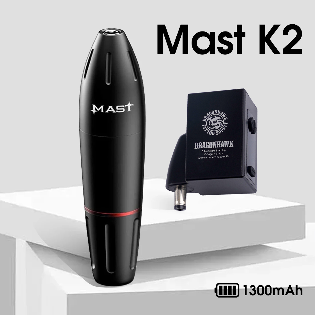 Mast K2 ワイヤレスタトゥーマシン 3.5mm ストローク 1300mAh Dragonhawk バッテリー付き 初心者またはプロスタジオ用品用