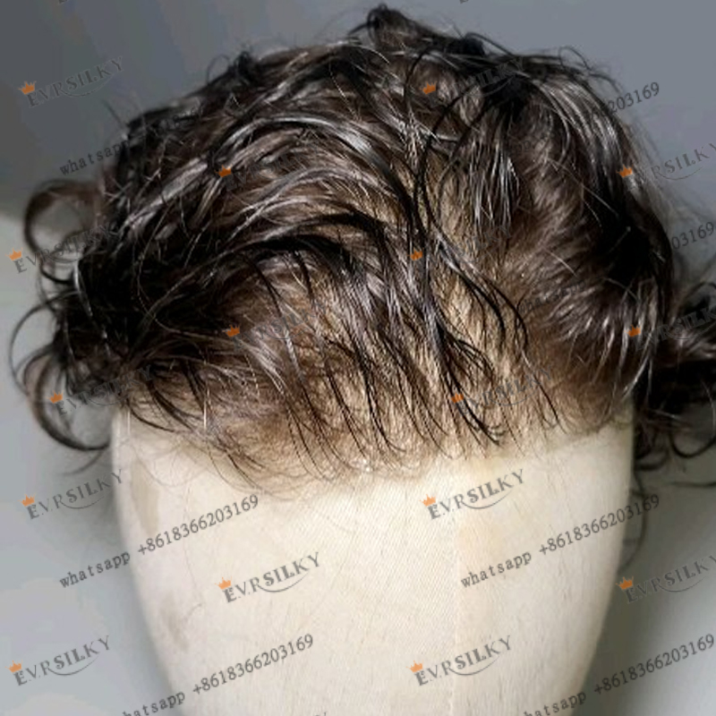ナチュラル 90 密度毛細管補綴システムヘアピース超薄型 0.02 ミリメートルスキンベースナチュラルヘアライン人毛男性かつら