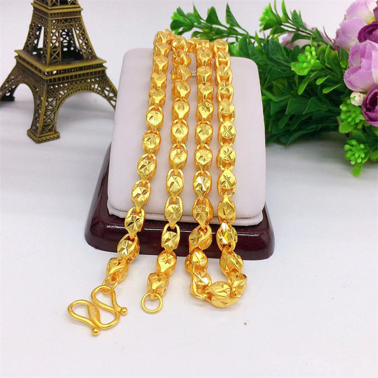高級 24K 9999 純金リアルゴールド 厚さ 7mm 小麦チェーン メンズ メロンの種 ネックレス