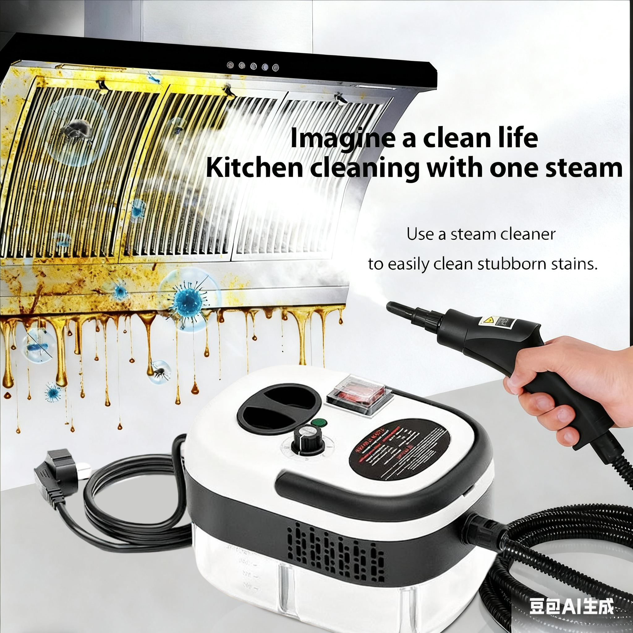 キッチンの油汚れ スチームクリーナー 高温消毒 エアコン キッチンレンジフード 洗浄機