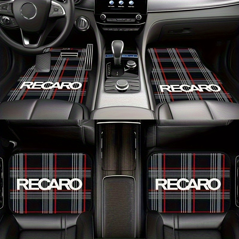 車のフロアマット4枚、「RECARO」パターンのすべてのモデルに適し、フルシーズンユニバーサルフィットスタイリッシュな装飾アクセサリー。