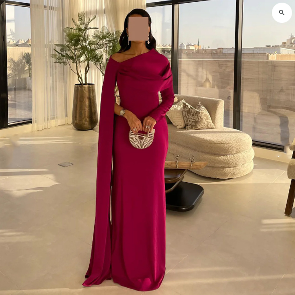 カスタマイズされたシンプルな高品質のクラシックジャージープリーツシャーリングコラムロングドレスイブニングドレスフォーマルマッチングエレガントなウエディングドレス
