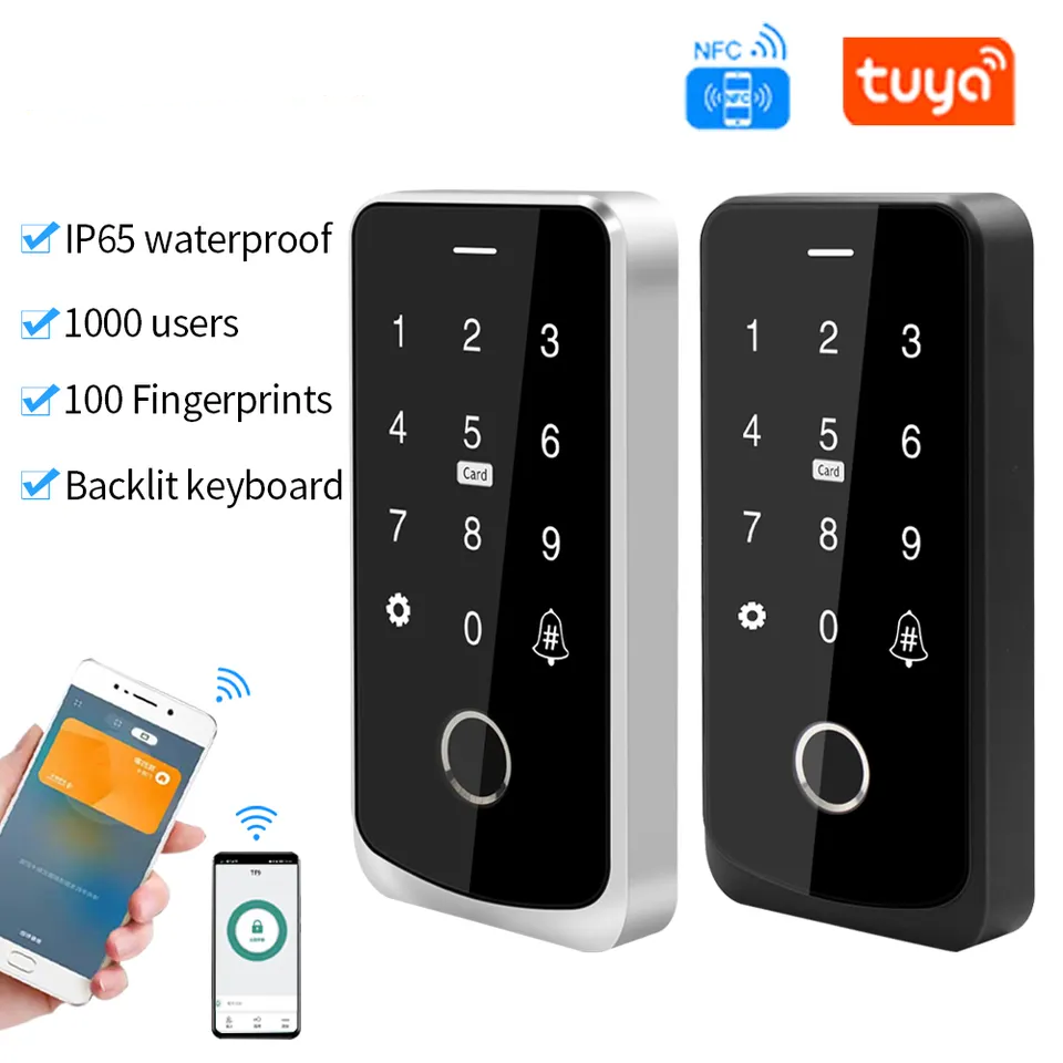 スマート TuYa アプリアクセス制御マシン携帯電話リモートロック解除 NFC 指紋パスワード RFID カードドアロックコントローラ IP67