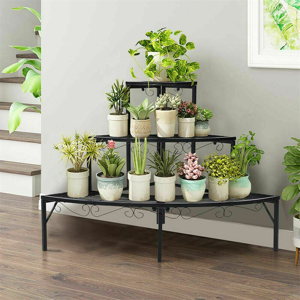 屋外屋内ポット植物スタンドガーデンメタル 3 層クォーターラウンドプランターコーナー棚ディスプレイホルダー
