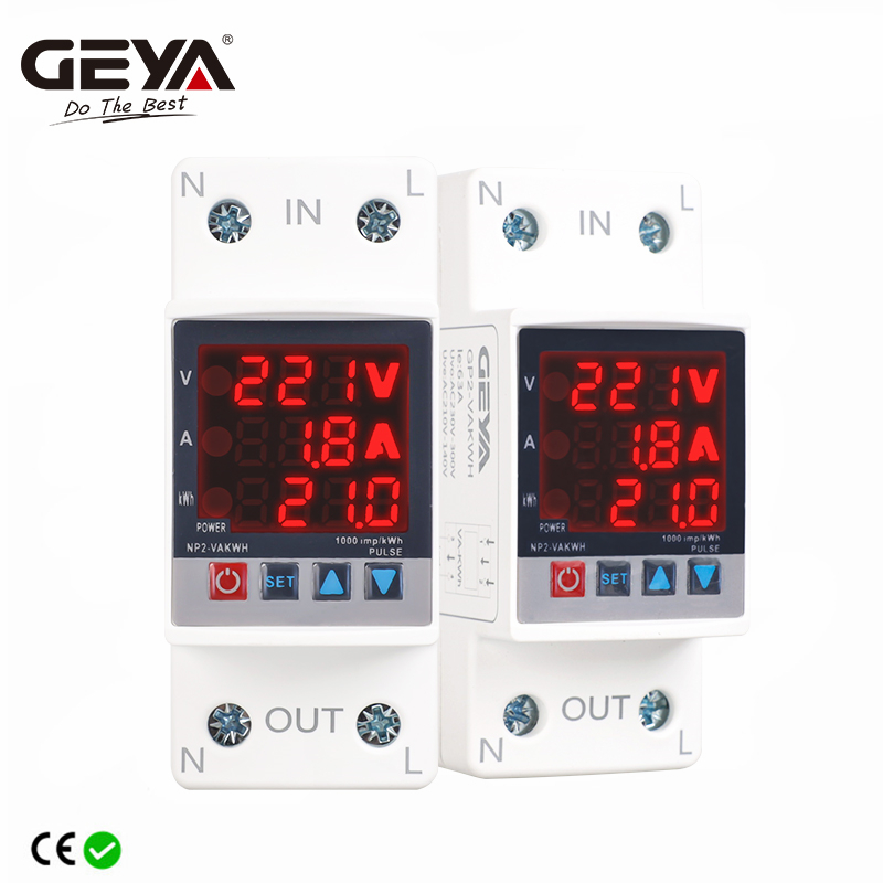 ビッグセール GEYA GP2-VAKWH 調整可能な過不足電圧サージプロテクターリレー過電流保護 Kwh パワーメーター 230VAC 63A