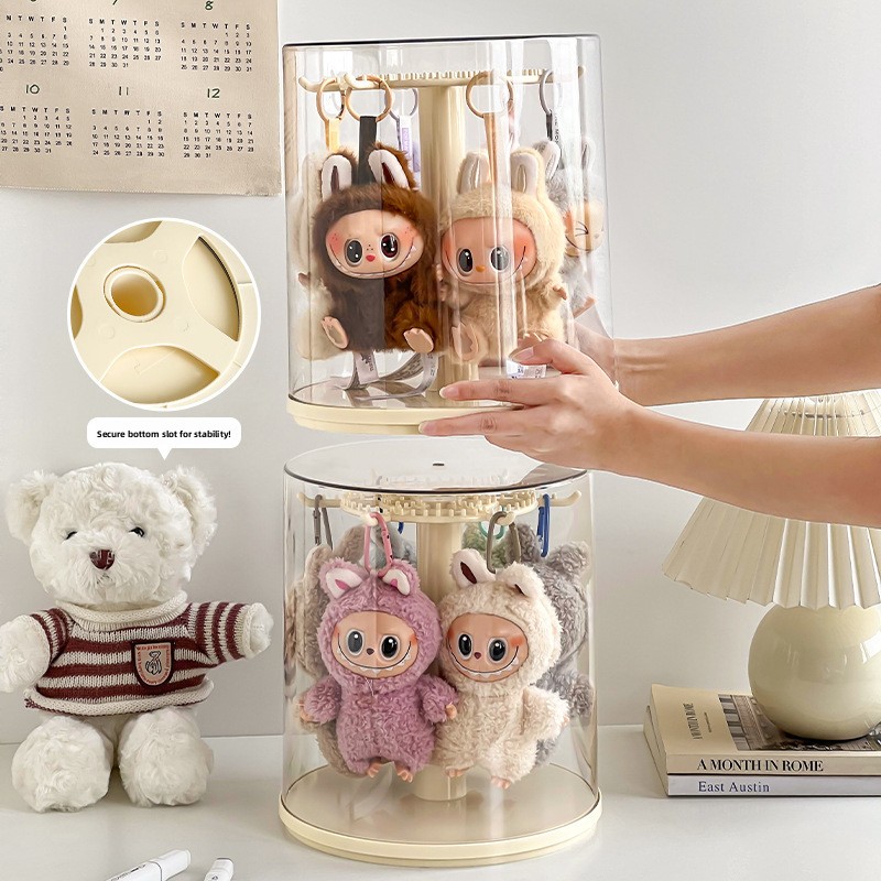 Labubu ぬいぐるみディスプレイ回転収納ボックス防塵ペットに優しいポリエステル素材の高級スタイル無地おもちゃオーガナイザー