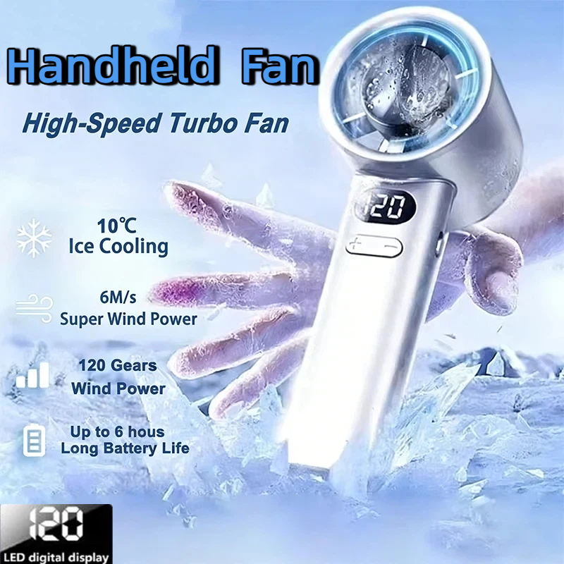 3000mah Handheld Mini Fan Electric Hand Fans Ice Compress High-Speed Cooling USBRechargeable Portable LED Digital Display